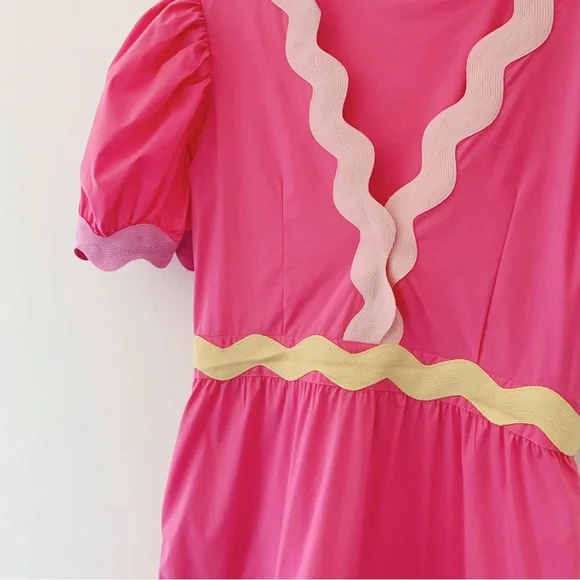 SOLD NWOT CeliaB Piscis Pink RicRac Tiered Dress Sz L - Picture 8 of 14